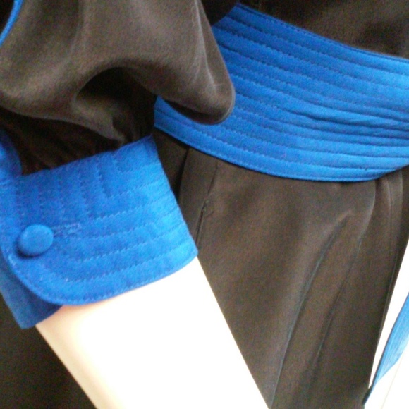 80s Black 100% Silk Dress Asian Inspired Secretary Party Cocktail Dress - Picture 7 of 10